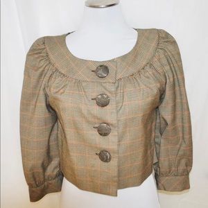 Kenzie Brown Plaid Baby Doll Brunch Swing Waist Layering Jacket Coat